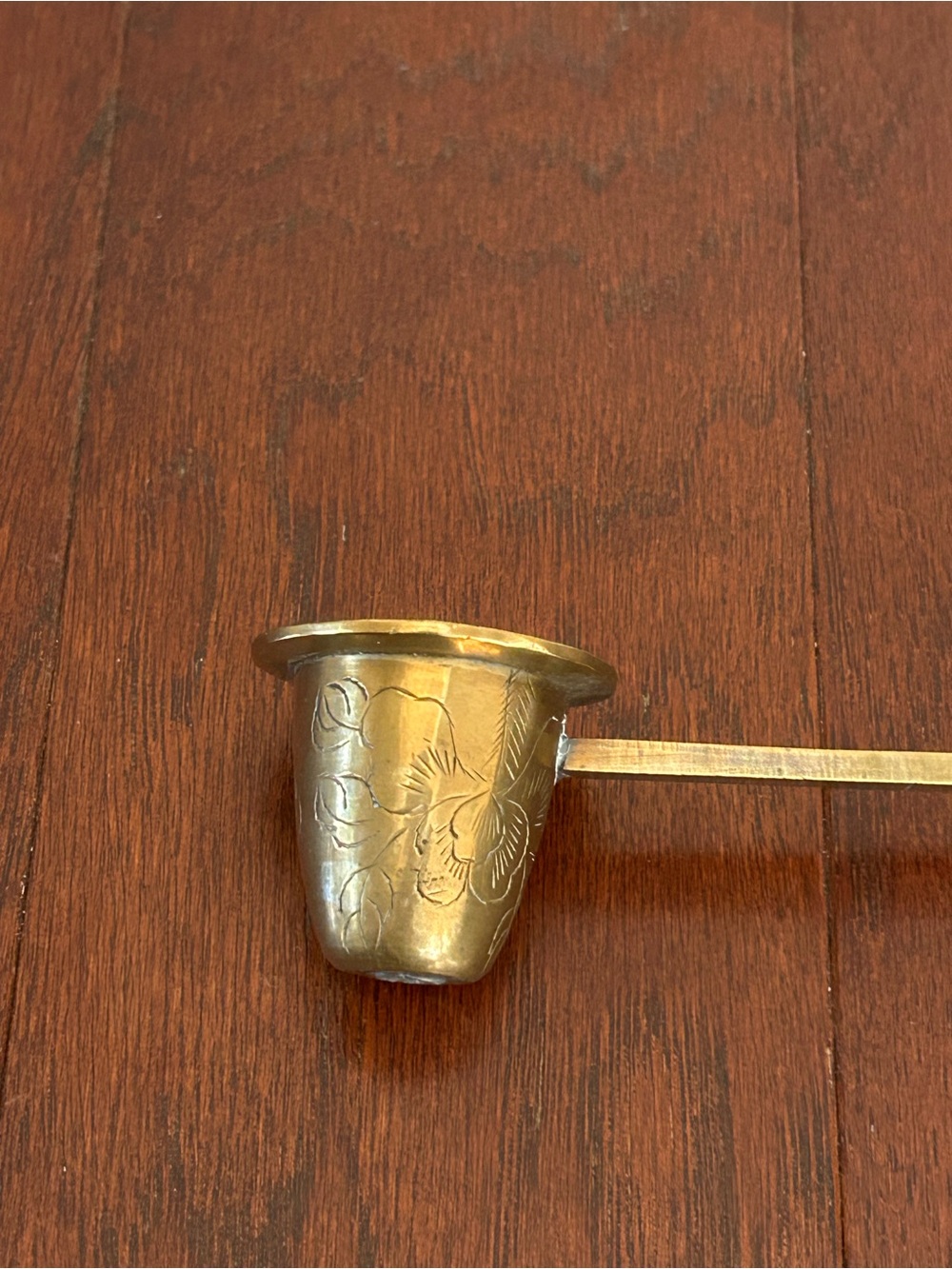 Vintage Mid-Century Etched Solid Brass Candle
Snuffer (Made in India / China) - Picture 2 of 9